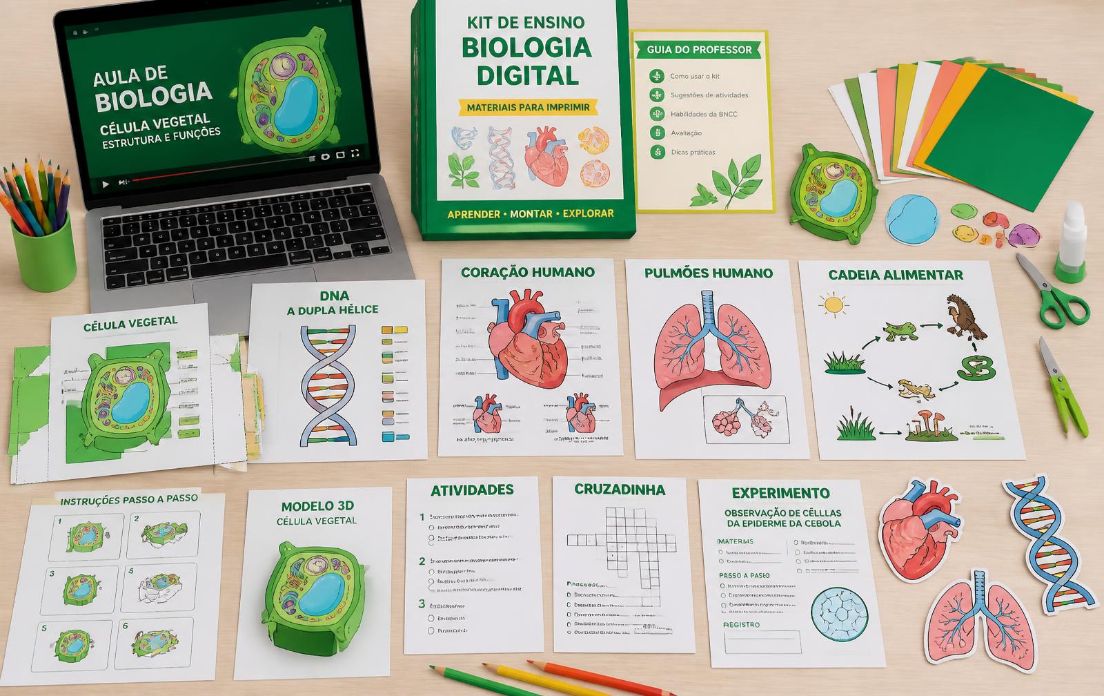 Conteúdo interno do Biomaquetes com PDFs, modelos e atividades